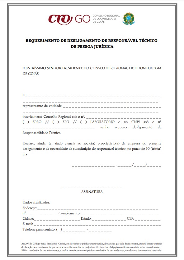 Requerimento de Desligamento de Responsável Técnico