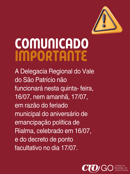 Delegacia Regional de Ceres fechada dias 16 e 17.07.2026