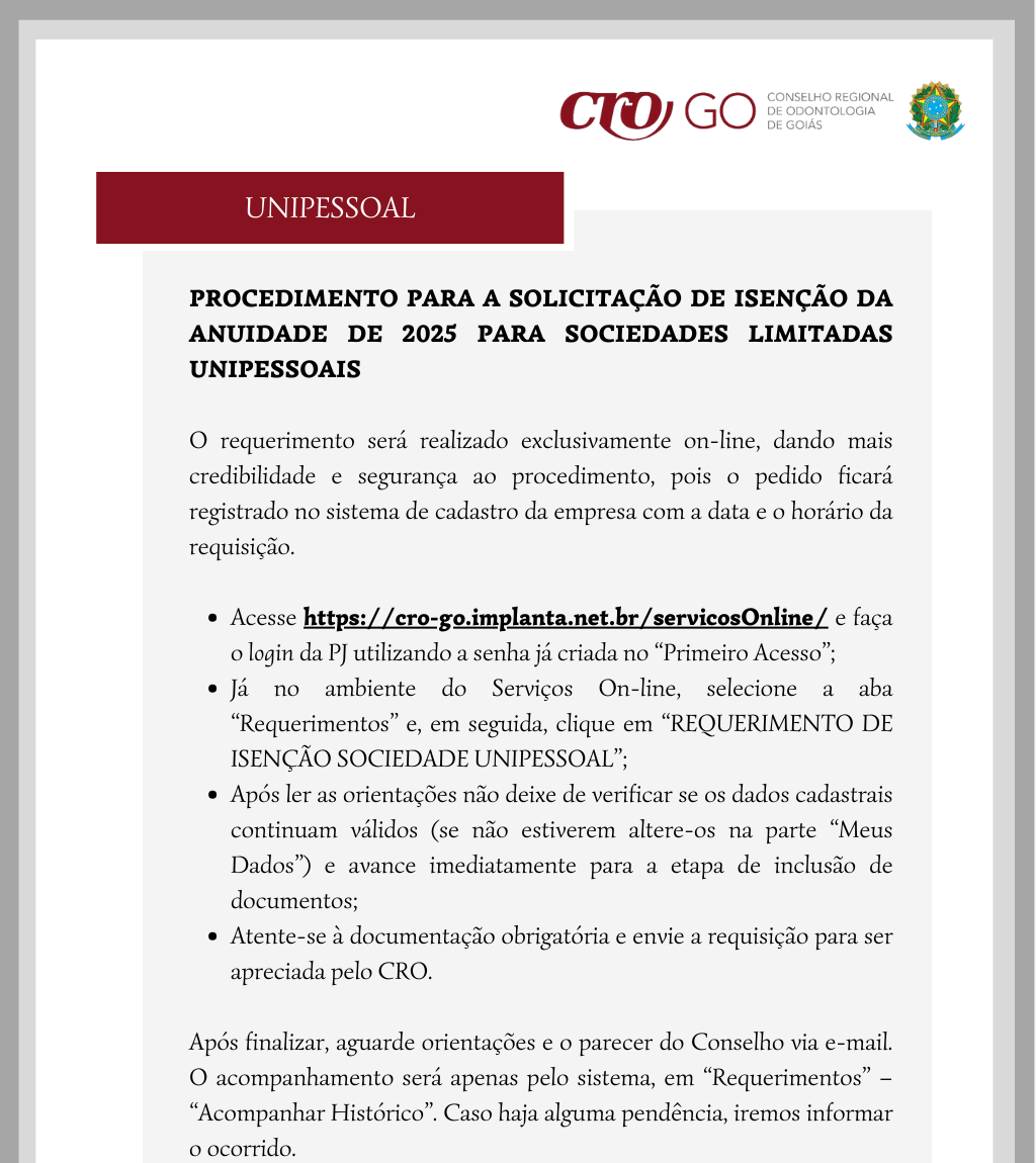 Isenção Anuidade 2025 PJ Unipessoal - 1