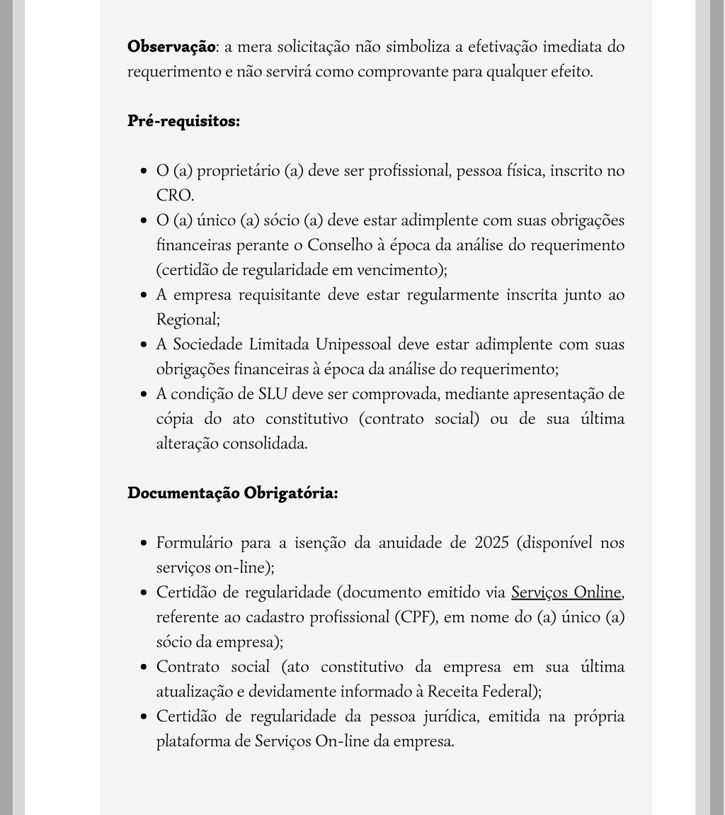 Isenção Anuidade 2025 PJ Unipessoal - 2